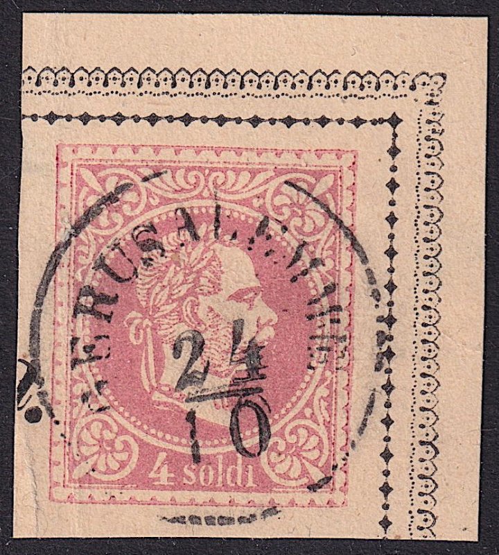 Austria Offices in Levant - 1867 - 4 soldi postcard cut square - GERUSALEMME pmk