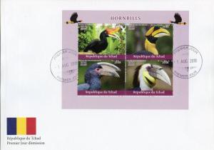 Chad 2018 FDC Hornbills Hornbill 4v M/S Cover Birds Stamps