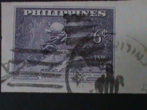 ​PHILIPPINES-1949-SC#534 a-b 75TH ANNIV: UPU IMPERF PAIR FANCY CANCEL-VF
