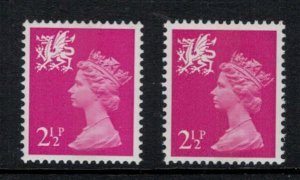 Great Britain 1971 SG W13 & W13g(gum arabic) 2 1/2p Wales Machins - MNH