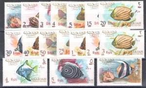 1966 Sharjah, Stanley Gibbons n. 226/42 - New Overprint Fish - MNH**