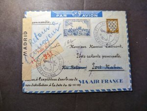 1943 Censored Registered France Airmail Cover Paris to Port Mahon