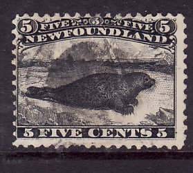 Newfoundland-Sc#26-id10-used 5c black Harp Seal-1869-