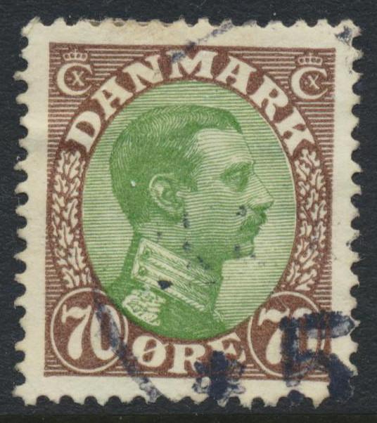 Denmark Scott 125 (AFA 108), 70ø brown/green Chr. X, VF Used