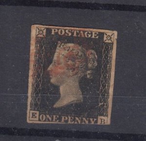 GB QV 1840 1d Penny Black 3 Margin Fine Used BP7574