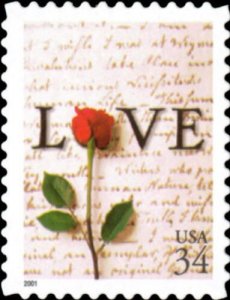 2001 34c Rose & Love Letter, SA Scott 3497 Mint F/VF NH