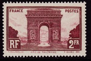 France 1931 Scott 263  2fr. Arc de Triomphe Pristine Never Hinged (**)