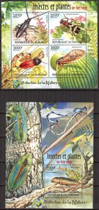 Burundi 2012 Insects Plants of Red List Bugs Sheet + S/S MNH