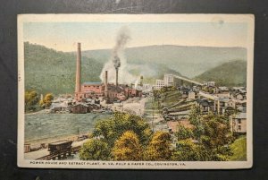 1922 Power House W VA Pulp and Paper Co Covington VA RPPC Cover to NJ