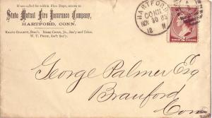 United States Connecticut Hartford 1883 Wesson Type H(1)  Postal Stationery E...