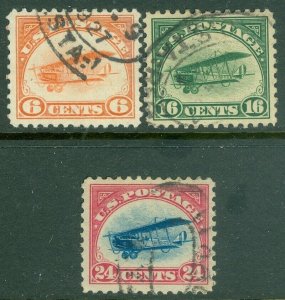 EDW1949SELL : USA 1918 Scott #C1-C3 Extra Fine, Used. Light cancels. Cat $100+