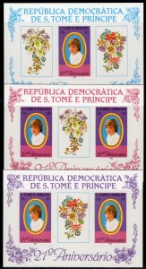 Sao Tome and Principe 1982 PRINCESS DIANA-ORCHIDS 3 DELUXE IMPERF. Mi#92/94