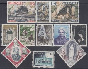 MONACO Sc #412-22CPL MNH SET of 13, STRIP is FOLDED - VARIOUS TOPICS