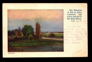 1907 Twilight Painting Religious Post Card / Small Top Tear - L8821