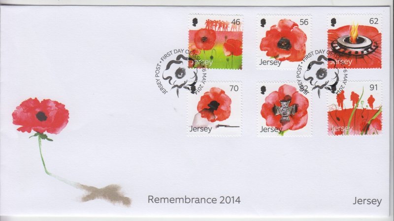 Jersey 2014, 'Poppies,  Set of 6  on FDC