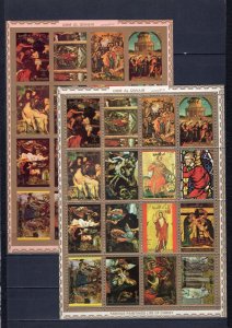 UMM AL QIWAIN 1972 RELIGIOUS PAINTINGS 2 SHEETS OF 16 STAMPS PERF.& IMPERF. MNH