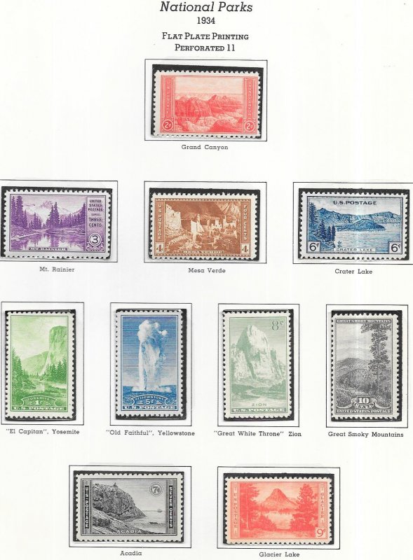 US#740 -749  National Parks Issue (MNH) CV $30.00