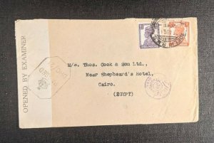 1942 Delhi RMS India Censored Cover to Cairo Egypt Dual Censor