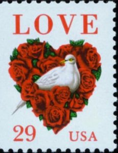 2814 29c Love Dove Single Imperf at Bottom & Left