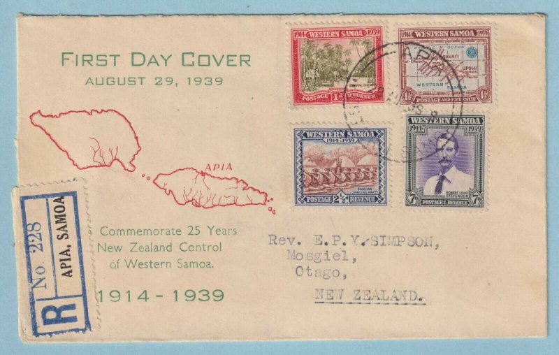 SAMOA SG 195 - 198  REGISTERED FIRST DAY COVER WITH CACHET - CV70