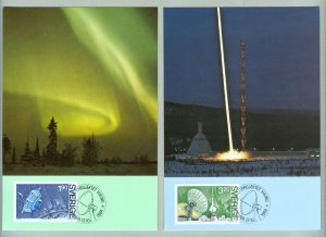 Sweden.  1984. 2 Maximum Card .The Viking Satellite.Rocket Launch From Esrange