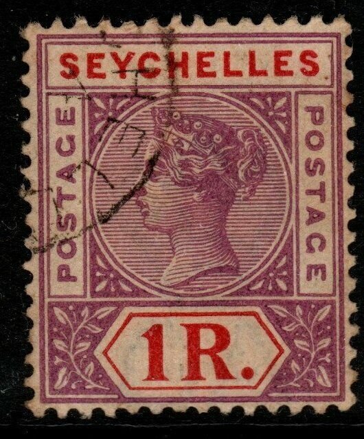 SEYCHELLES SG34 1897 1r BRIGHT MAUVE & DEEP RED USED