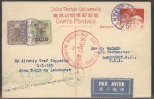 Japan 1929 Graf Zeppelin Tokyo RTW Si31B Cover 1st Woman Drummond-Hay Aut 103242