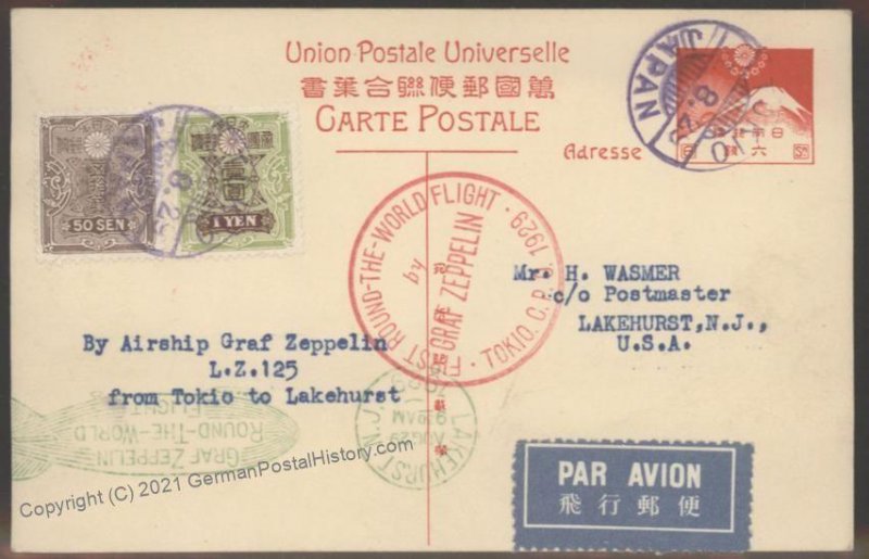 Japan 1929 Graf Zeppelin Tokyo RTW Si31B Cover 1st Woman Drummond-Hay Aut 103242