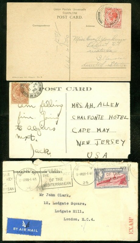 EDW1949SELL : GIBRALTAR 2 Early Post cards & 1 Censored cover.