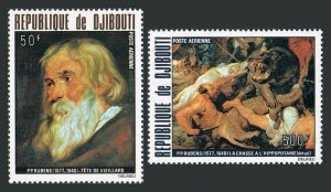 Djibouti C113-C114, MNH. Mi 216-217. Peter Paul Rubens, 1978. Hippopotamus Hunt.