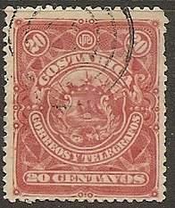 Costa Rica 1892 Sc #39 Escudo 20c. Used.