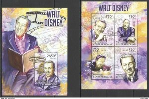 2013 Central Africa Famous People Legendary Walt Disney Kb+Bl ** Ca636