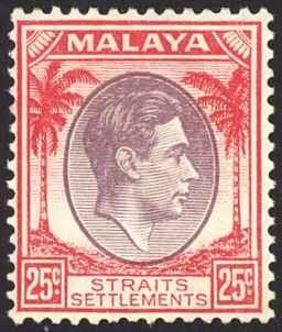 Straits Settlements Sc# 246 MH 1937-1941 25c rose red & violet KGVI 