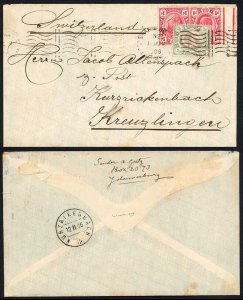 Transvaal 1906 2 1/2d rate cover to Switzerland JOHANNESBURG machine cancel