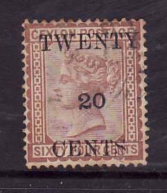 Ceylon-Sc#84- id7-used 20c on 64c red brown QV-1882-