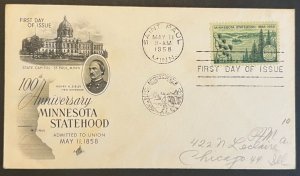 MINNESOTA STATEHOOD #1106 MAY 11 1958 ST PAUL MN FIRST DAY COVER (FDC) BX5