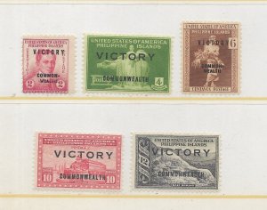 U.S. 5 Original WW II Stamps Declaring Victory in the Philippines MNH