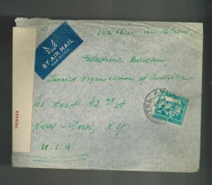 1943 Tel Aviv Palestine Censored cover to New York USA Zionist Organization