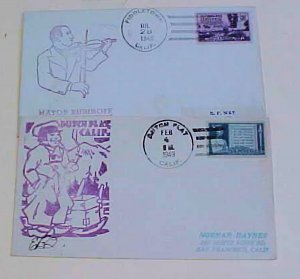 US  COULTER CACHET DUTCH FLATS, CA 1949 & FIDDLETOEN 1948
