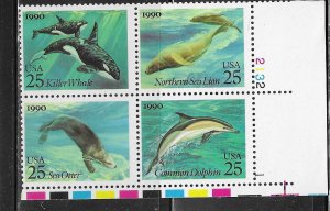 US #2508-2511 $0.25  Sea Creatures  Plate Block of 4 (MNH) CV $3.00