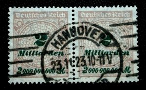 Germany #295, Mi 326 Pair Excellent Early Use HANNNOVER SON 1923 CDS Cancel