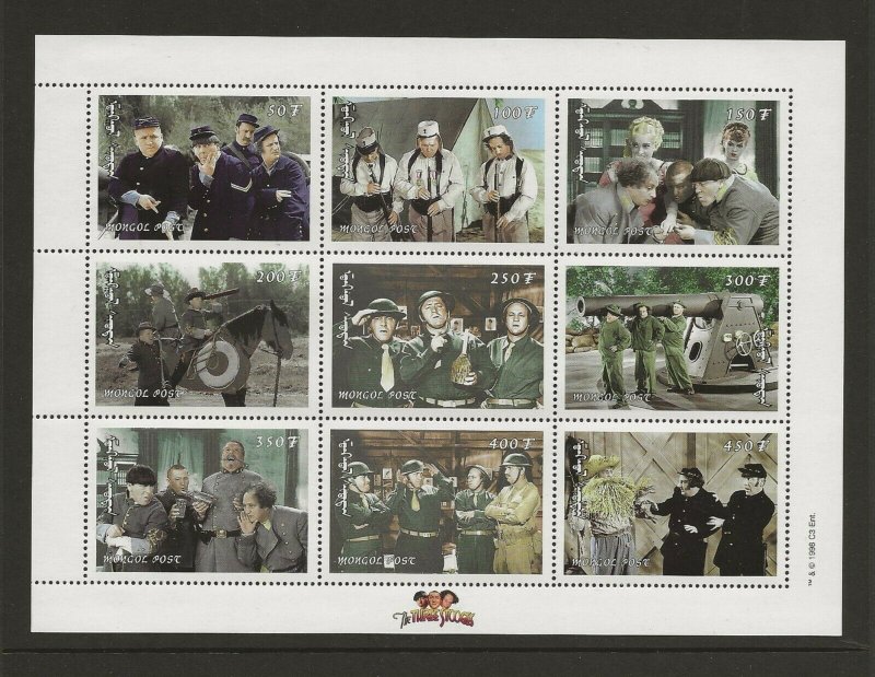 Thematic stamps MONGOLIA  1998 THE 3 STOOGES 27v IN 3 SHEETLETS  mint