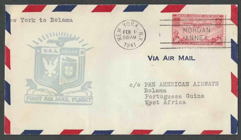 1941 COVER FAM 18 #F18-20 W/C22 TO BOLAMA GUINEA-BISSAU VIA PAN AM