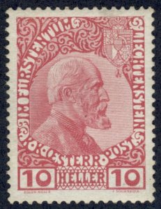LIECHTENSTEIN 1912, SC #2,  MVLH 10h Prince Johann II cv$85.00  *Bay Stamps*