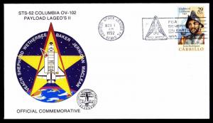 1992 LANDING STS-52 COLUMBIA OV-102 - PAYLOAD LAGEO'S II - U.S. #2704 (ESP#3236)