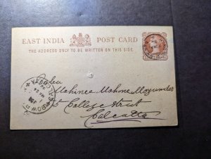 1892 British East India Postcard Cover Rangpur to Calcutta GPO