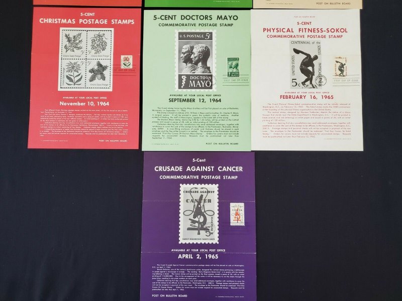 1964,65 Vintage USPS Bulletin Board Poster Folded w/ FDI Cancel Lot of 10