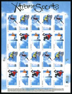 1999 33c Xtreme Sports, Skateboard, Ski, Sheet of 20 Scott 3321-24 Mint F/VF NH