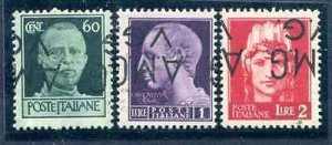 AMG.VG. Cent. 60, 1 and 2 Lire the three values overprint upside down