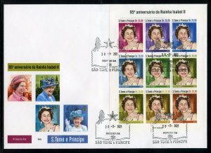 SAO TOME 2021 95th ANNIVERSARY OF QUEEN ELIZABETH II SET OF SHEETS ON FDCS